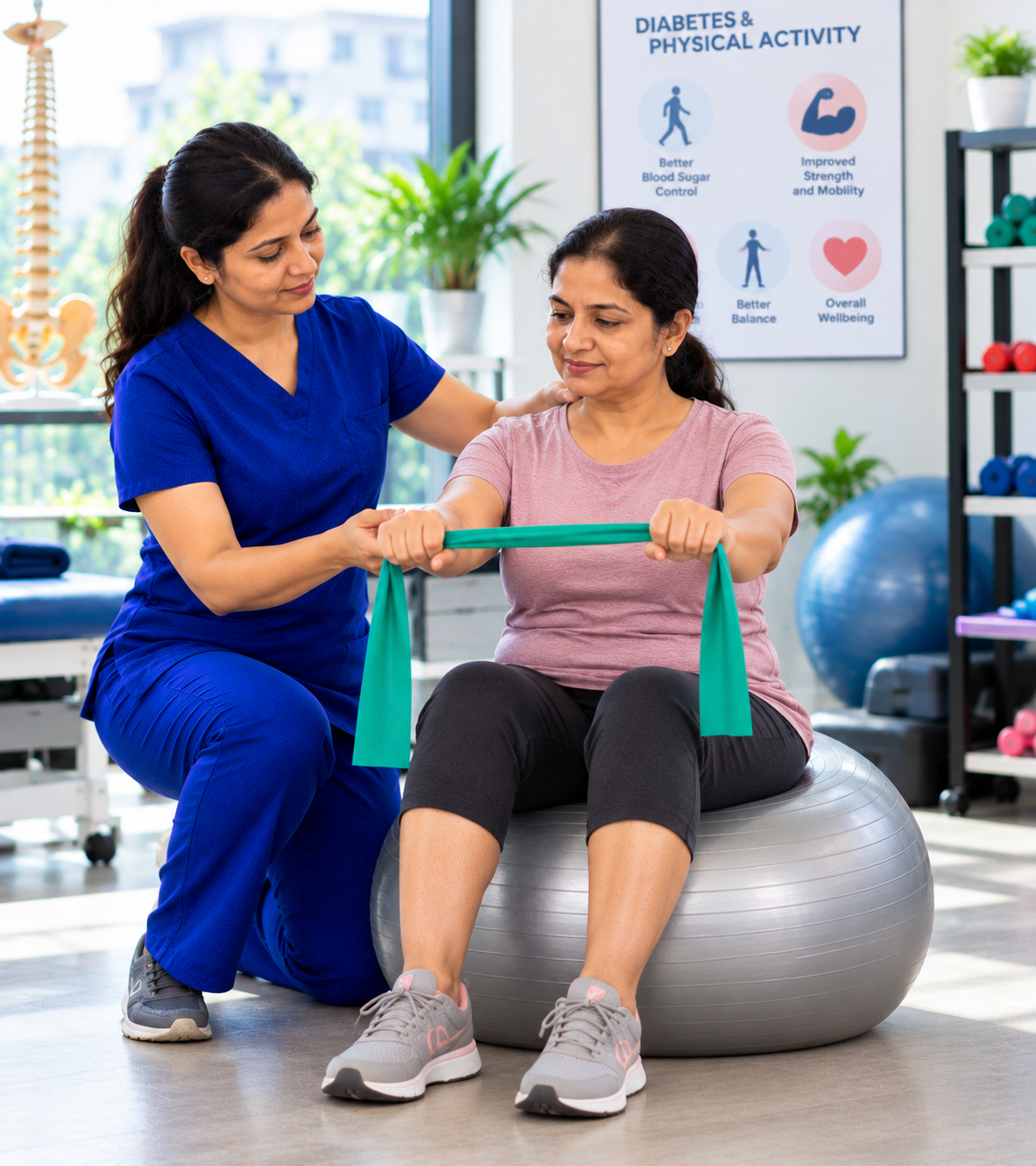 guided resistance exercise in a bright rehab clinic