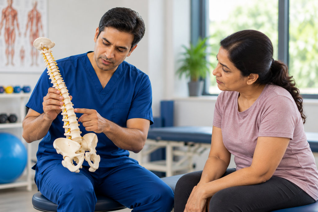 physiotherapist explaining spine anatomy