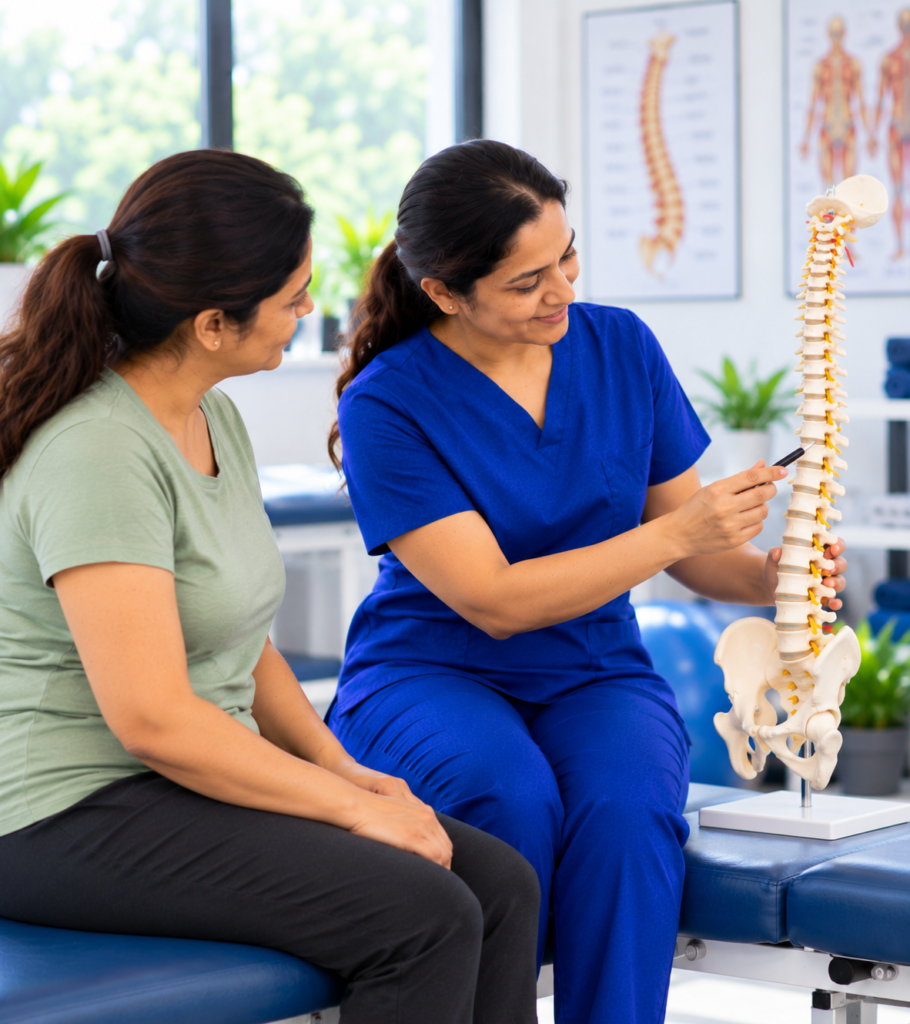 physiotherapist explaining spine posture
