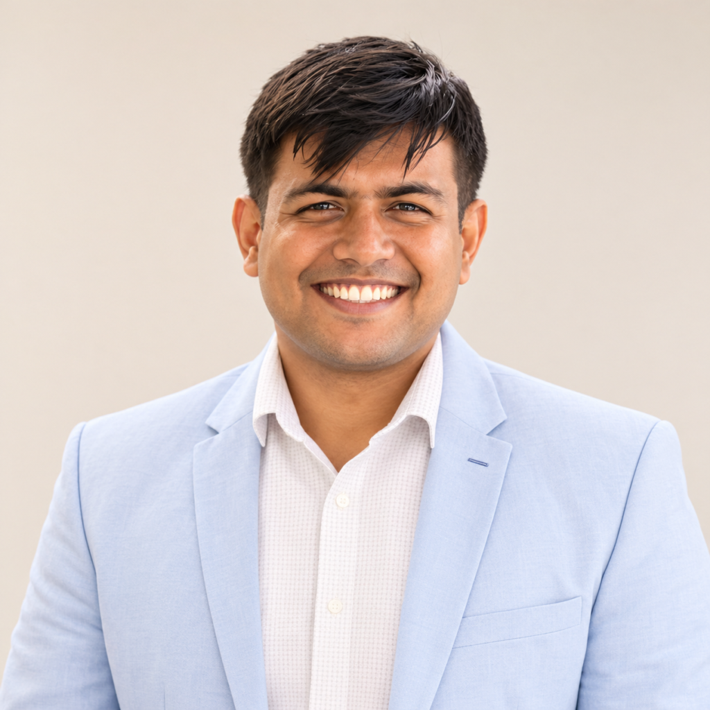 smiling professional in blue blazer